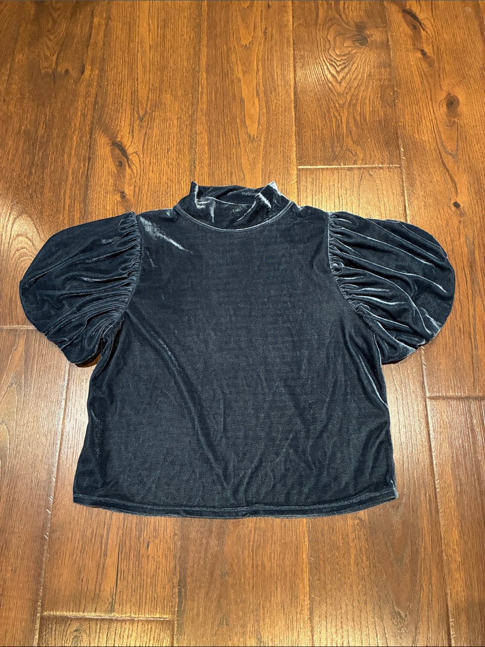 FP Movement by Free People Black Velvet Puff-Sleeve Top